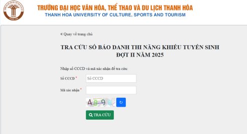 TRA CỨU THÔNG TIN THI NĂNG KHIẾU TUYỂN SINH ĐỢT II NĂM 2025